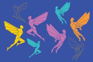 Polygon style man flying with wings vector illustration.