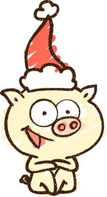 Christmas Pig Chalk Drawing