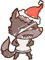 Christmas Wolf Chalk Drawing vector