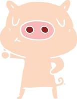 flat color style cartoon content pig vector