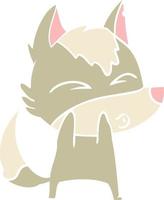 flat color style cartoon wolf whistling vector