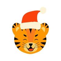 tiger face head santa hat set vector