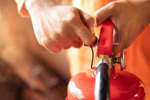 Fire extinguishers in the factory building for safety photo