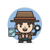 cute detective holding a clue and magnifying glass vector