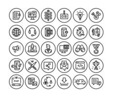 Icons on the subject of computer technology, communication and marketing. Vector. Set of icons for website design and landing. Signs and emblems of corporate identity. Design Material, Pixel Perfect. vector