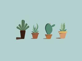 Set of decorative house plants in pots isolated on pastel background. Interior plant, vector, Cactus, flower, small tree. Vector illustration