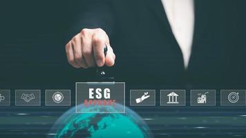 Environment,Society,Governance,Ecology or Eco-friendly business,Global warming,Business people show approval to join the project ESG,an industry that takes responsibility for resource conservation photo