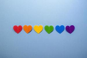 Row of hearts with the colors of the lgbt gay flag photo