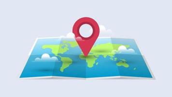 World Map Illustration with Pin and Clouds vector