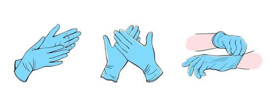 guantes de protección médica aislados en un fondo blanco. ilustración vectorial dibujada a mano en estilo garabato vector