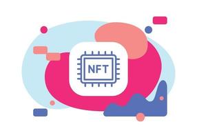 Concept showing an NFT crypto art in digital space. Non fungible token abstract vector illustration on isolated background.