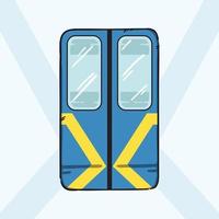 Ilustración de vector de puertas de metro de Kiev. Puertas automáticas de tren subterráneo azul en Ucrania