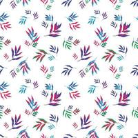 Vector illustration of bright multicolored leaves of tropical plants forming seamless pattern on white background