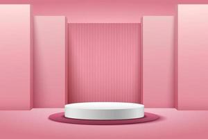 pantalla redonda realista para productos de diseño moderno. representación de fondo abstracto con podio y escena de pared de textura rosa mínima, forma geométrica de representación 3d color vino tinto. eps10 vectoriales vector