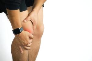 Man with knee pain and copyspace photo