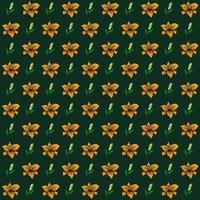 Pattern with yellow lilies seamless and green vintage style background. vector