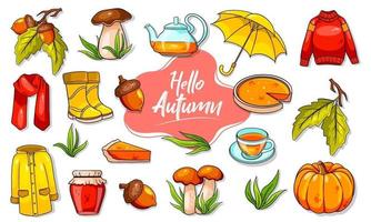 Autumn set. Large collection of autumn items. vector