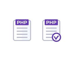 PHP code, document with check mark vector icon