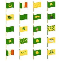 Set of twenty flags for St. Patrick's Day. Vector illustration isolated on a white background.