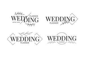 planificador de bodas con decoración floral dibujada a mano vector de diseño de logotipo minimalista