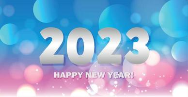 Merry Christmas and Happy New Year 2023, bright bokeh background postcard, web template - Vector