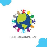 bandera cuadrada del día de las naciones unidas - ilustración vectorial de la tierra con los pueblos vector