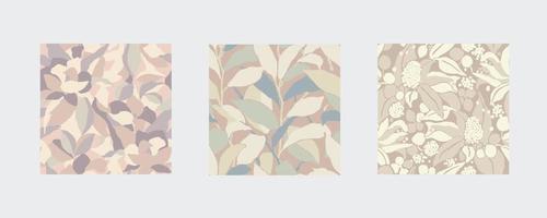 Vector leaf and nature themed illustration seamless repeat pattern 3 design set