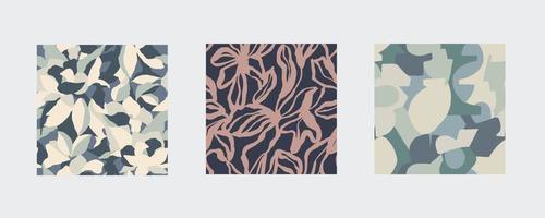 Vector flower and leaf layer illustration seamless repeat pattern 3 design set