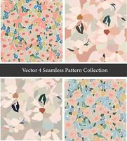 Vector flower illustration seamless repeat pattern 4 design set