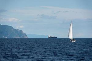 genoa town cityscape panorama from the sea photo