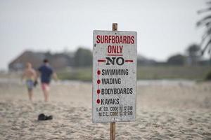 Surfboard only sign on malibu beach photo