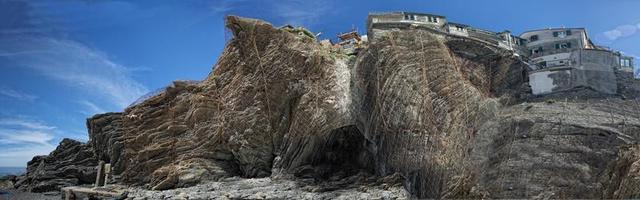 Metallic grid on rocks to prevent collapse in Cinque terre village photo
