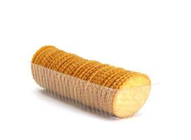 a row of round cracker isolated on white background photo