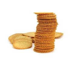 row round cracker isolated on white background photo