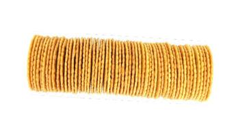 a row of round cracker isolated on white background photo