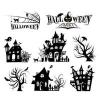 Set of silhouettes of Halloween on a white background. vector