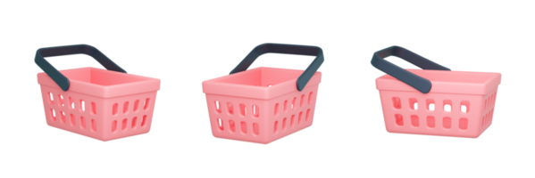 Collection of 3d realistic plastic shopping cart. 3D render illustration png