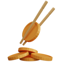 3d rendering chopsticks and some coins isolated png