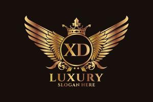 Luxury royal wing Letter XD crest Gold color Logo vector, Victory logo, crest logo, wing logo, vector logo template.