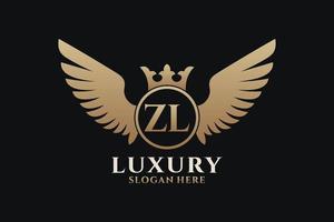 Luxury royal wing Letter ZL crest Gold color Logo vector, Victory logo, crest logo, wing logo, vector logo template.