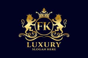 Initial FK Letter Lion Royal Luxury Logo template in vector art for luxurious branding projects and other vector illustration.