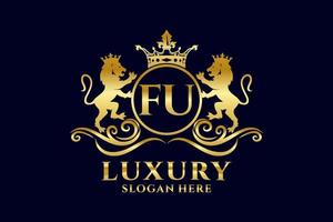 Initial FU Letter Lion Royal Luxury Logo template in vector art for luxurious branding projects and other vector illustration.