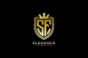 initial SF elegant luxury monogram logo or badge template with scrolls and royal crown - perfect for luxurious branding projects vector