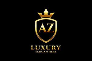 initial AZ elegant luxury monogram logo or badge template with scrolls and royal crown - perfect for luxurious branding projects vector