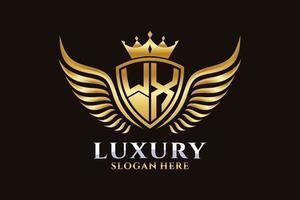 Luxury royal wing Letter WX crest Gold color Logo vector, Victory logo, crest logo, wing logo, vector logo template.