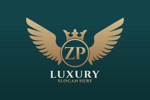 Luxury royal wing Letter ZP crest Gold color Logo vector, Victory logo, crest logo, wing logo, vector logo template.