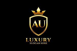 initial AU elegant luxury monogram logo or badge template with scrolls and royal crown - perfect for luxurious branding projects vector