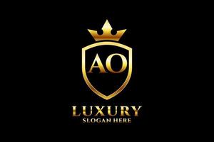 initial AO elegant luxury monogram logo or badge template with scrolls and royal crown - perfect for luxurious branding projects vector