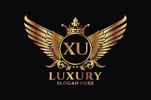 Luxury royal wing Letter XU crest Gold color Logo vector, Victory logo, crest logo, wing logo, vector logo template.