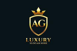 initial AG elegant luxury monogram logo or badge template with scrolls and royal crown - perfect for luxurious branding projects vector